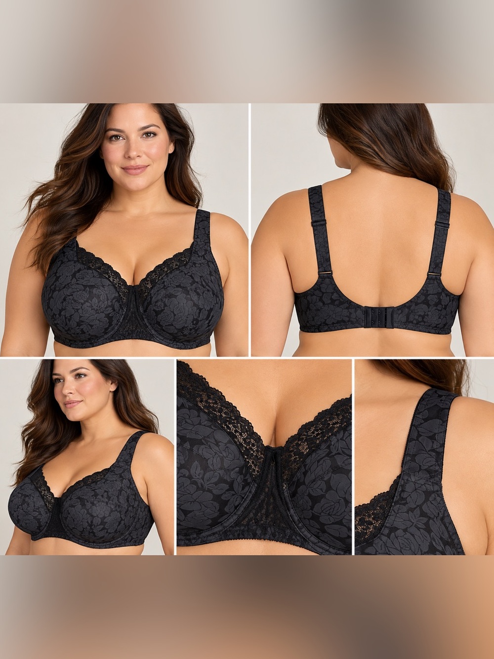 Playtex Secrets Full Figure Underwire Black Floral Bra NWTS SIZE 40DD